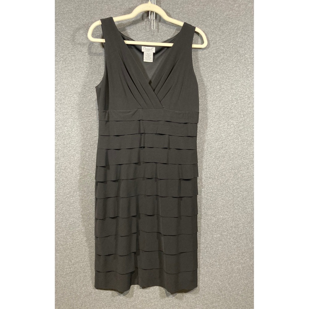 Maggy L Black Tiered Ruffle Sleeveless V-Neck Cocktail Sheath Dress Size 10